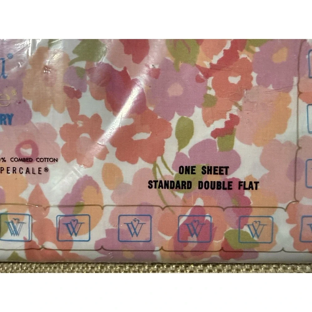 Wamsutta Petite Jardin Sheet Pink Double Full Floral Vtg Mod Flower Power RARE‎